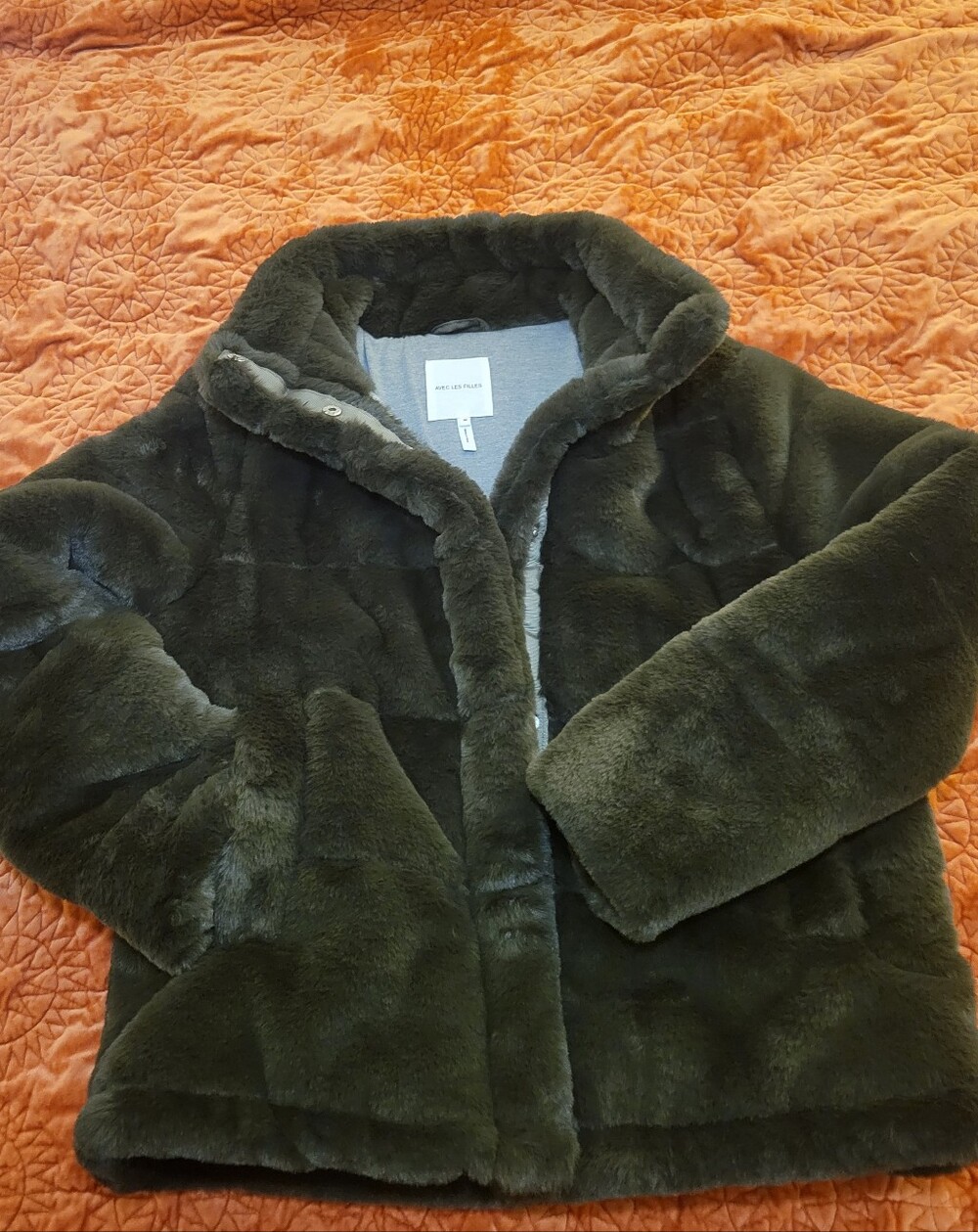 Avec Les Filles Olive Green Faux-Fur Teddy Jacket
